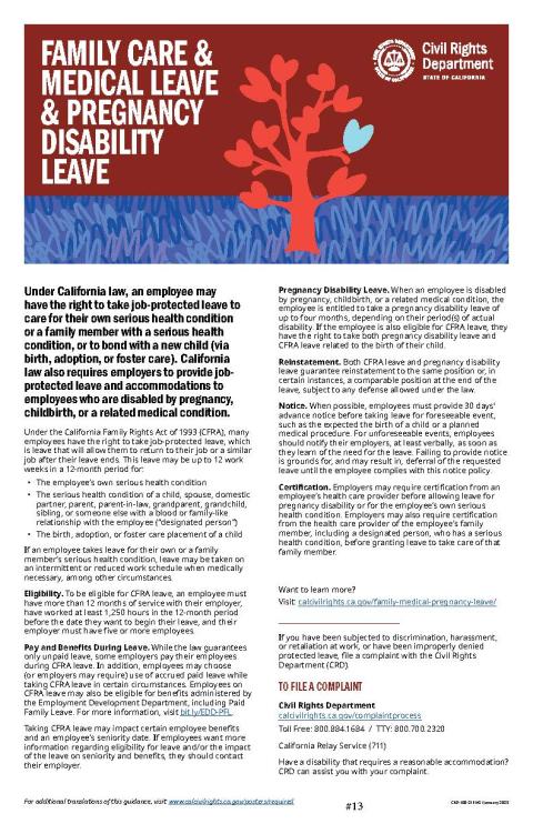 Family Care and Medical Leave and Pregnancy Disability Leave